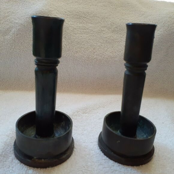 WWII trench art shell candle sticks/holders, brass? 5 3/8". 40 MM, one pair - Picture 1 of 8
